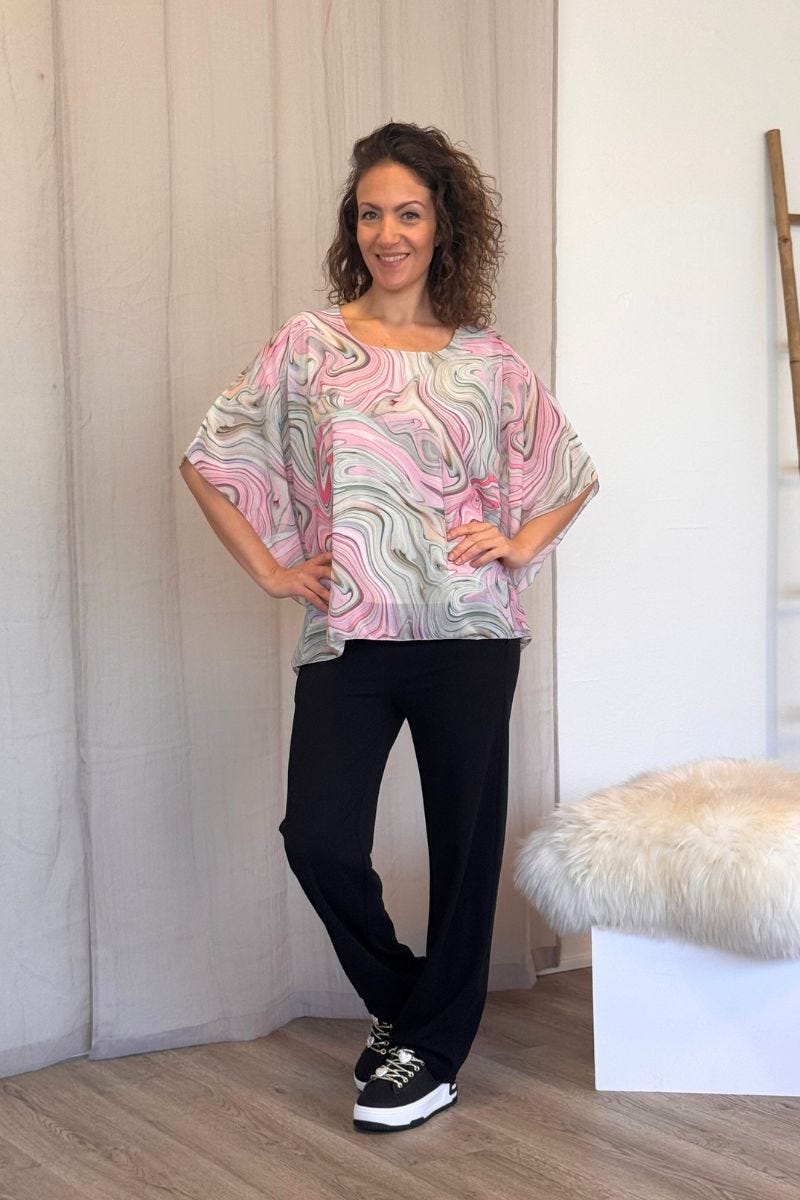 Sasja top m. hvirvelprint Rosa