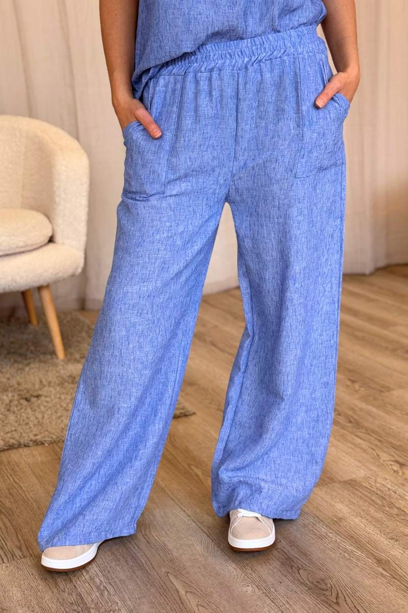 Geschmolzene Hosen m. weitem Bein Blau