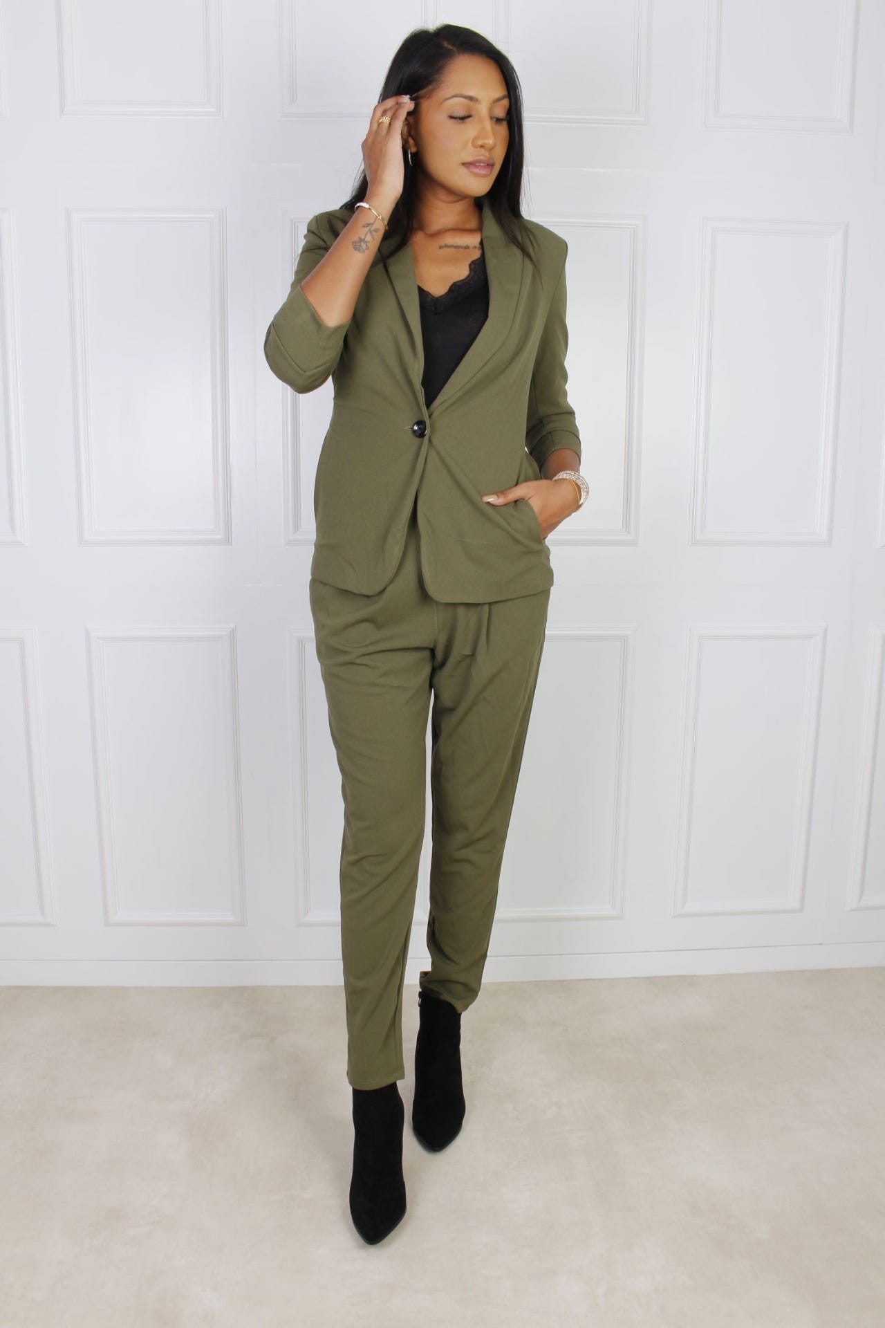 Blazer mit Bindeband, khaki