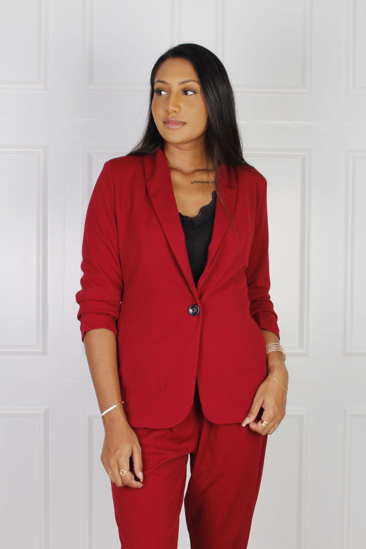 Blazer mit Bindeband, weinrot