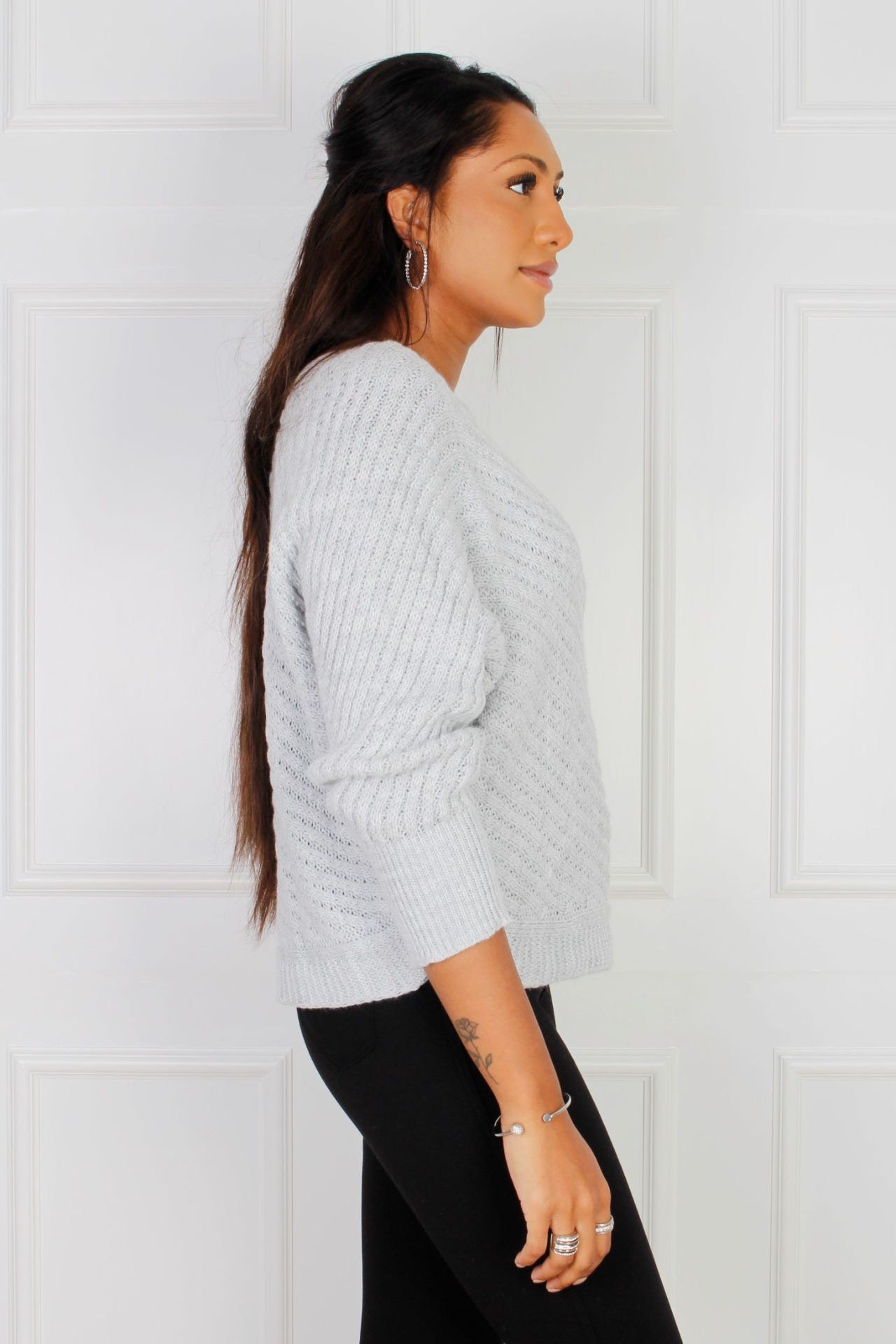 Pullover mit Zopfstrickmuster, grau