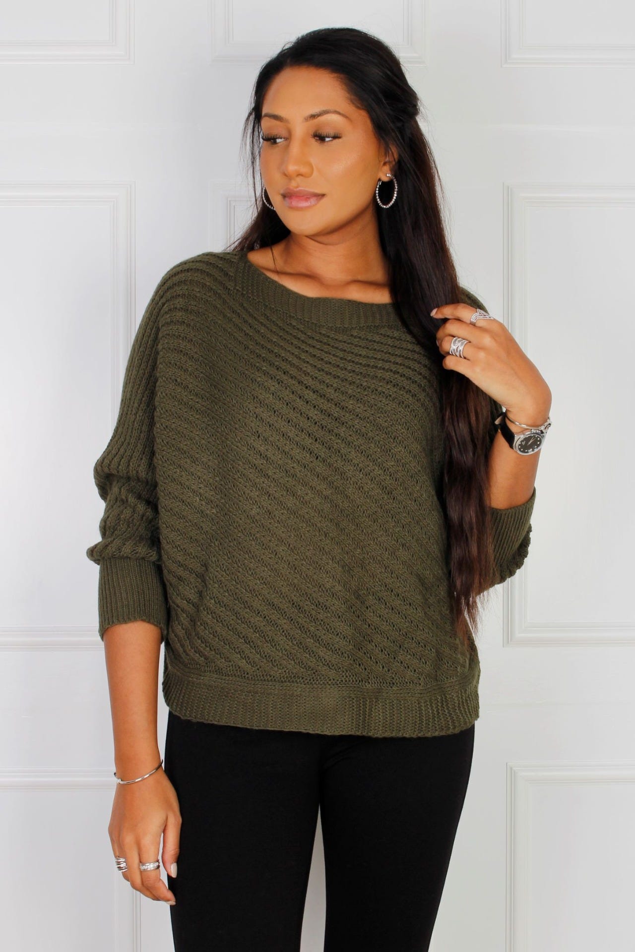 Pullover mit Zopfstrickmuster, khaki