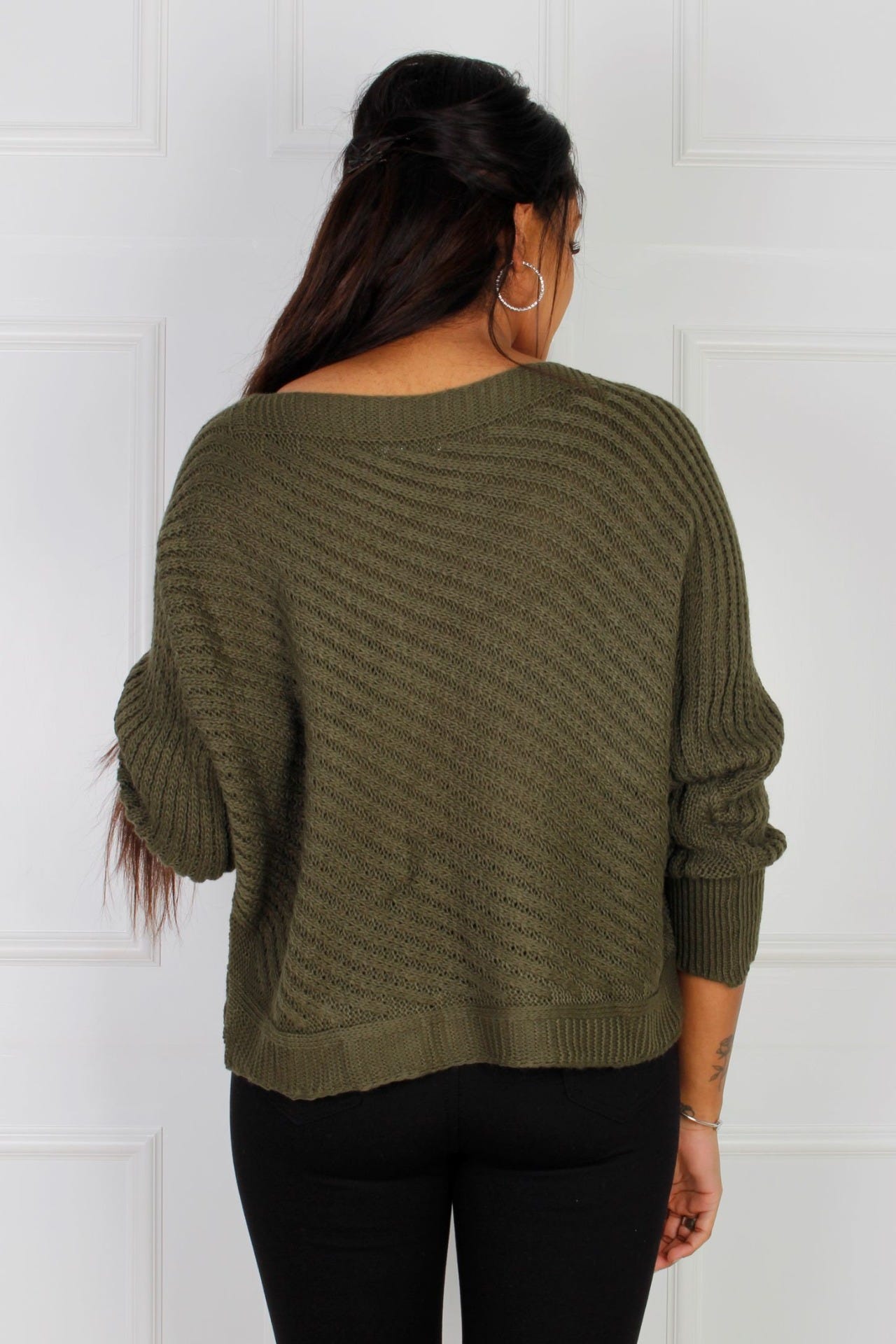 Pullover mit Zopfstrickmuster, khaki