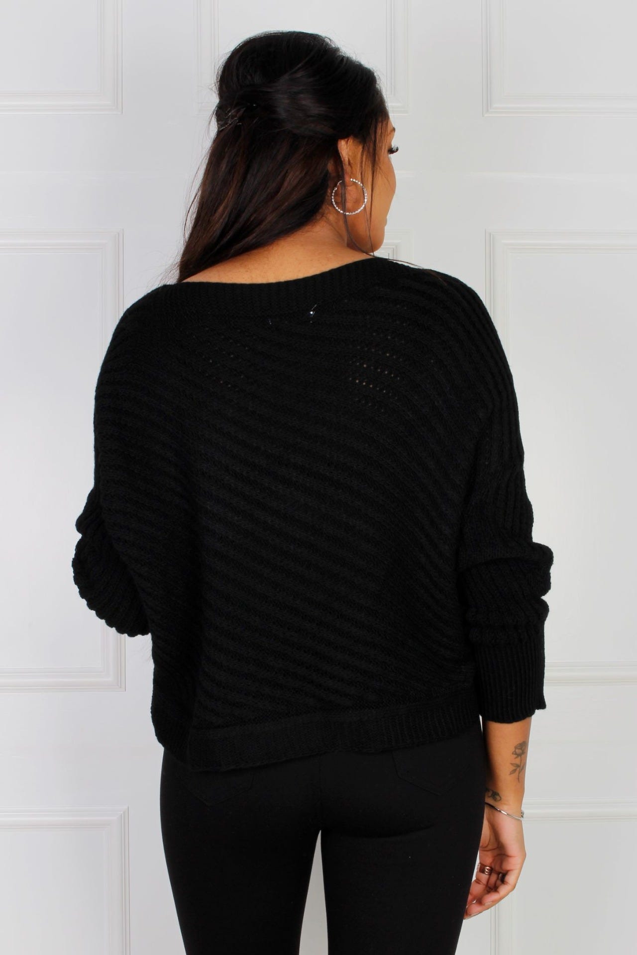 Pullover mit Zopfstrickmuster, schwarz