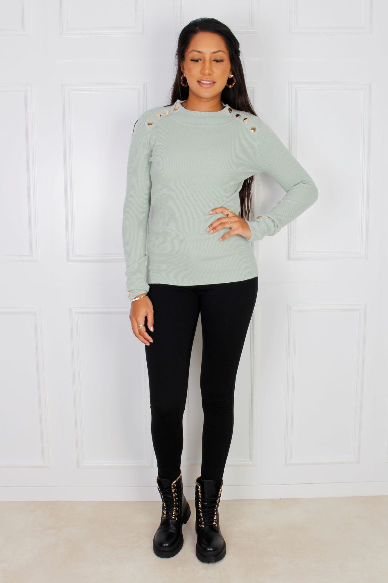 Strik bluse m. knapper, mint