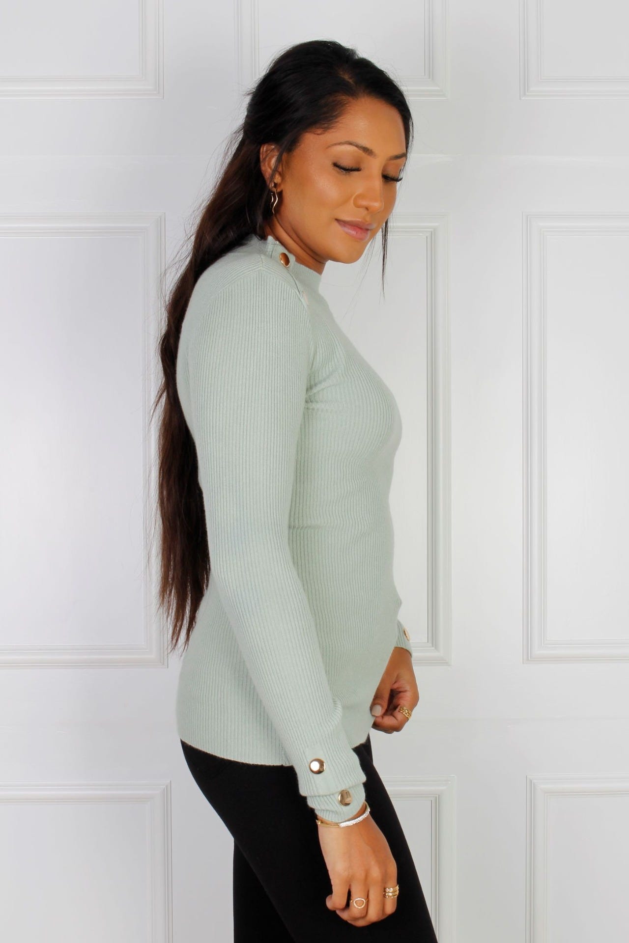 Strik bluse m. knapper, mint