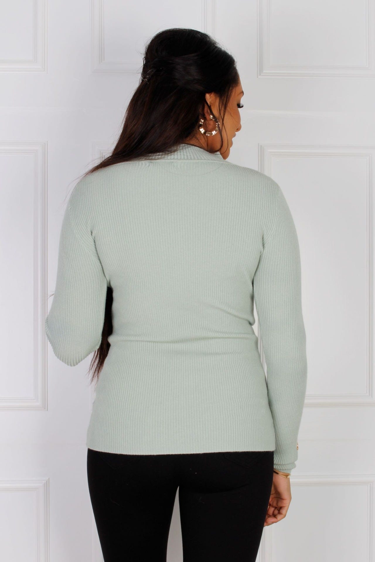 Strik bluse m. knapper, mint