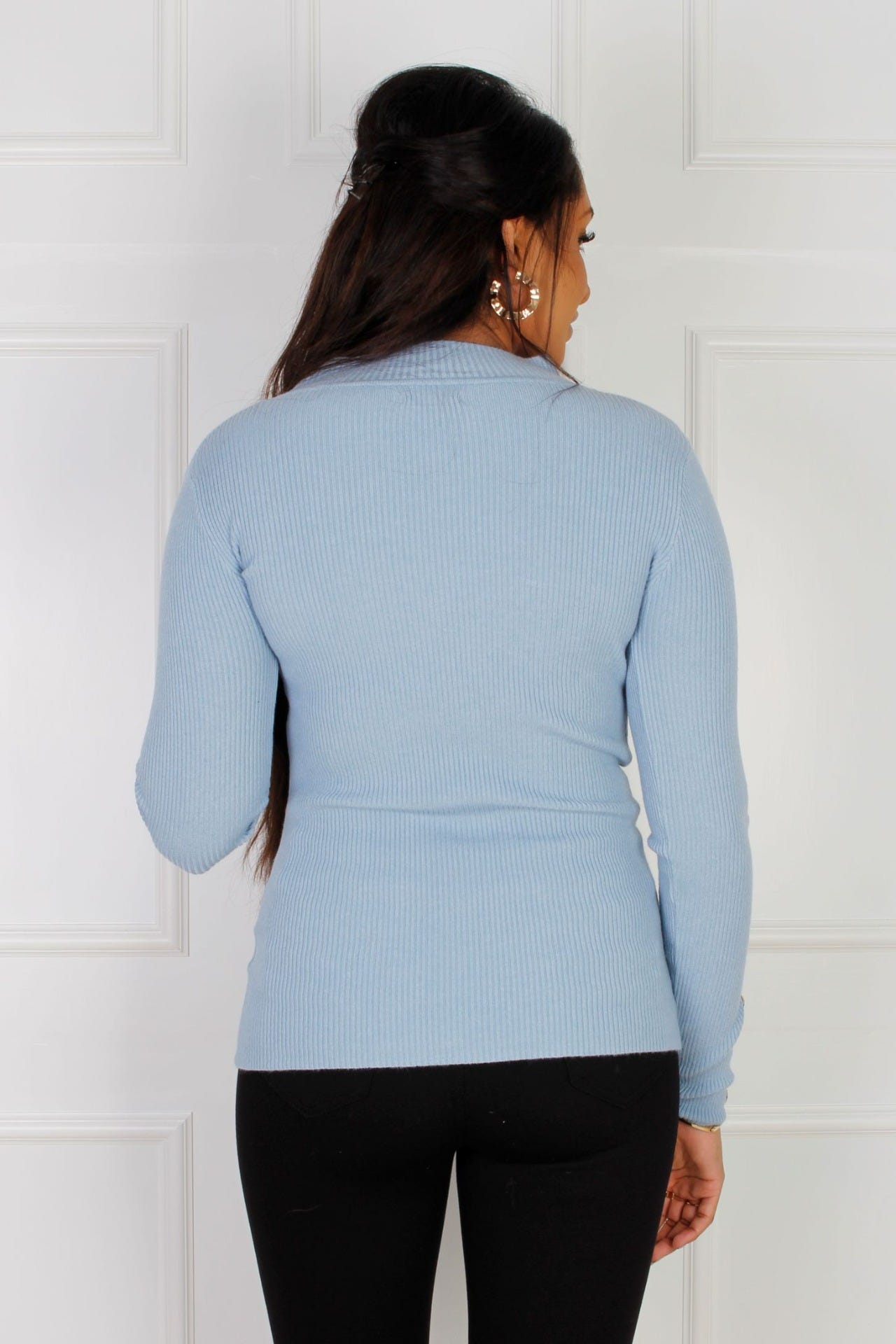 Strik bluse m. knapper, Sky blue