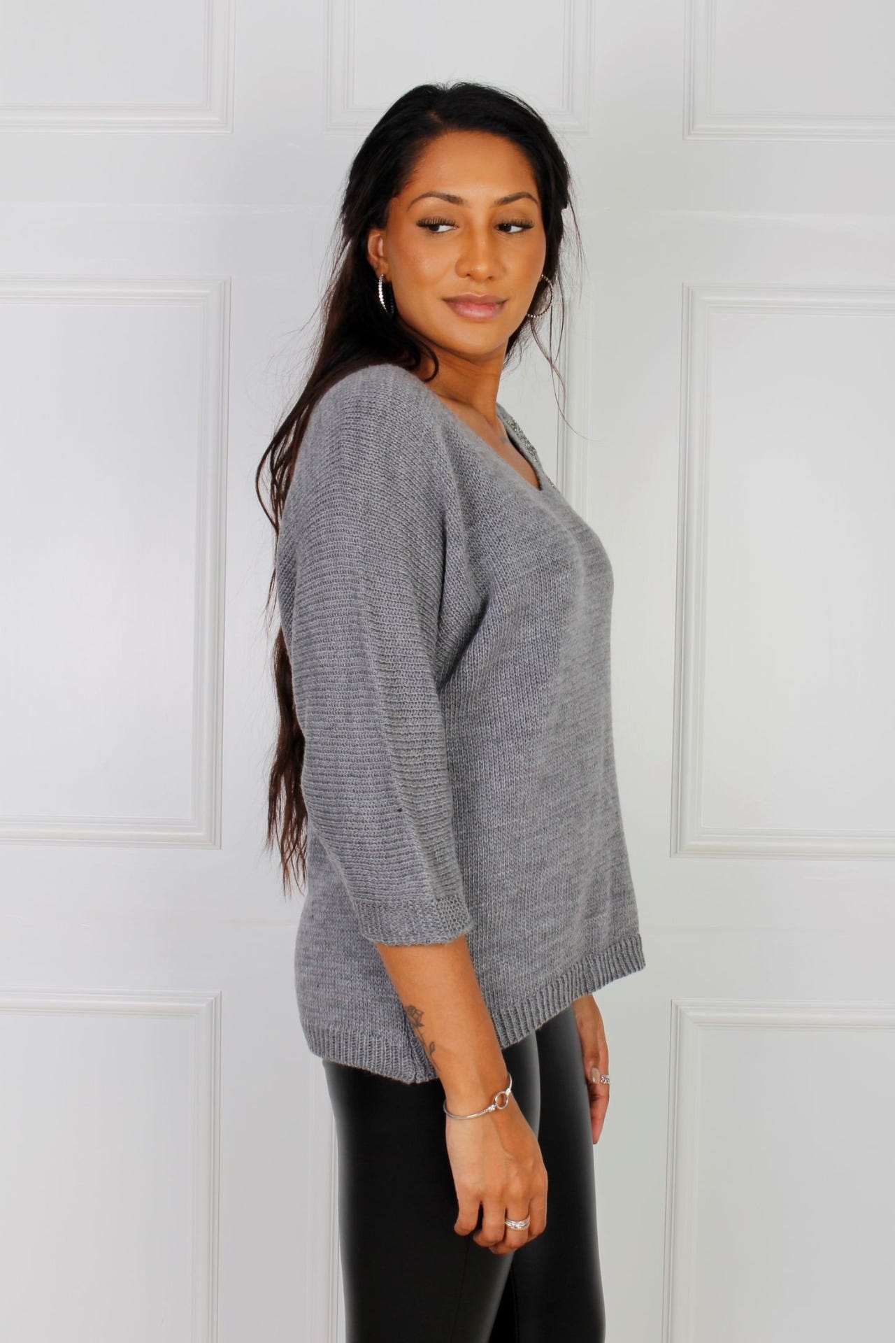 Anette Strickbluse mit Sternen, grau