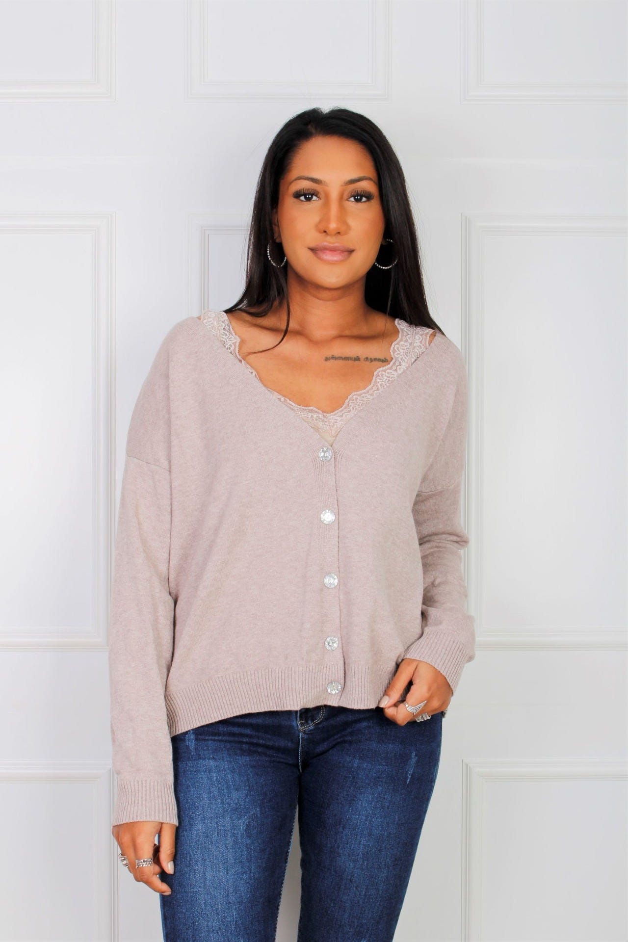 Elana cardigan m. stjerne, Beige