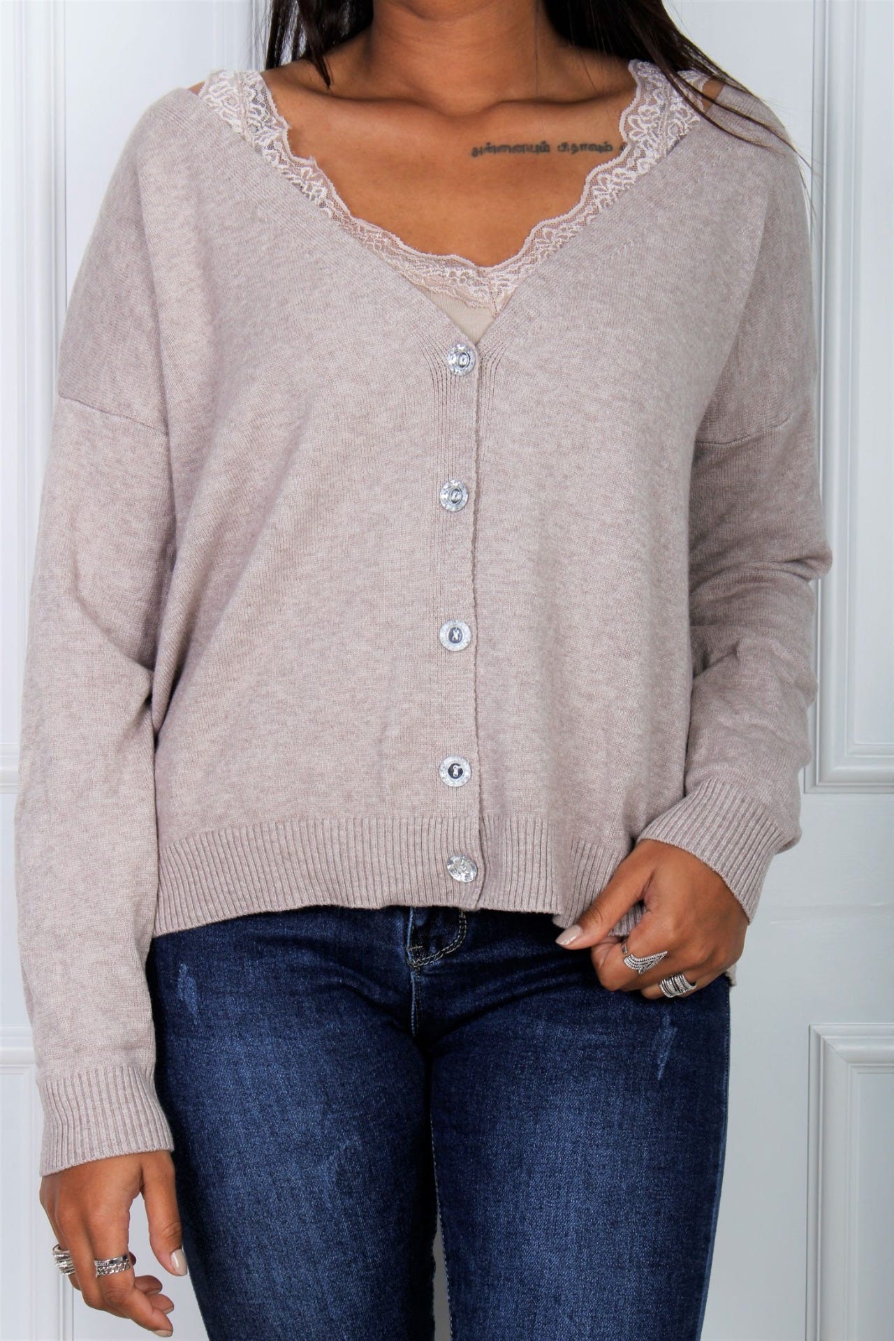 Elana Cardigan mit Sternmotiv, beige