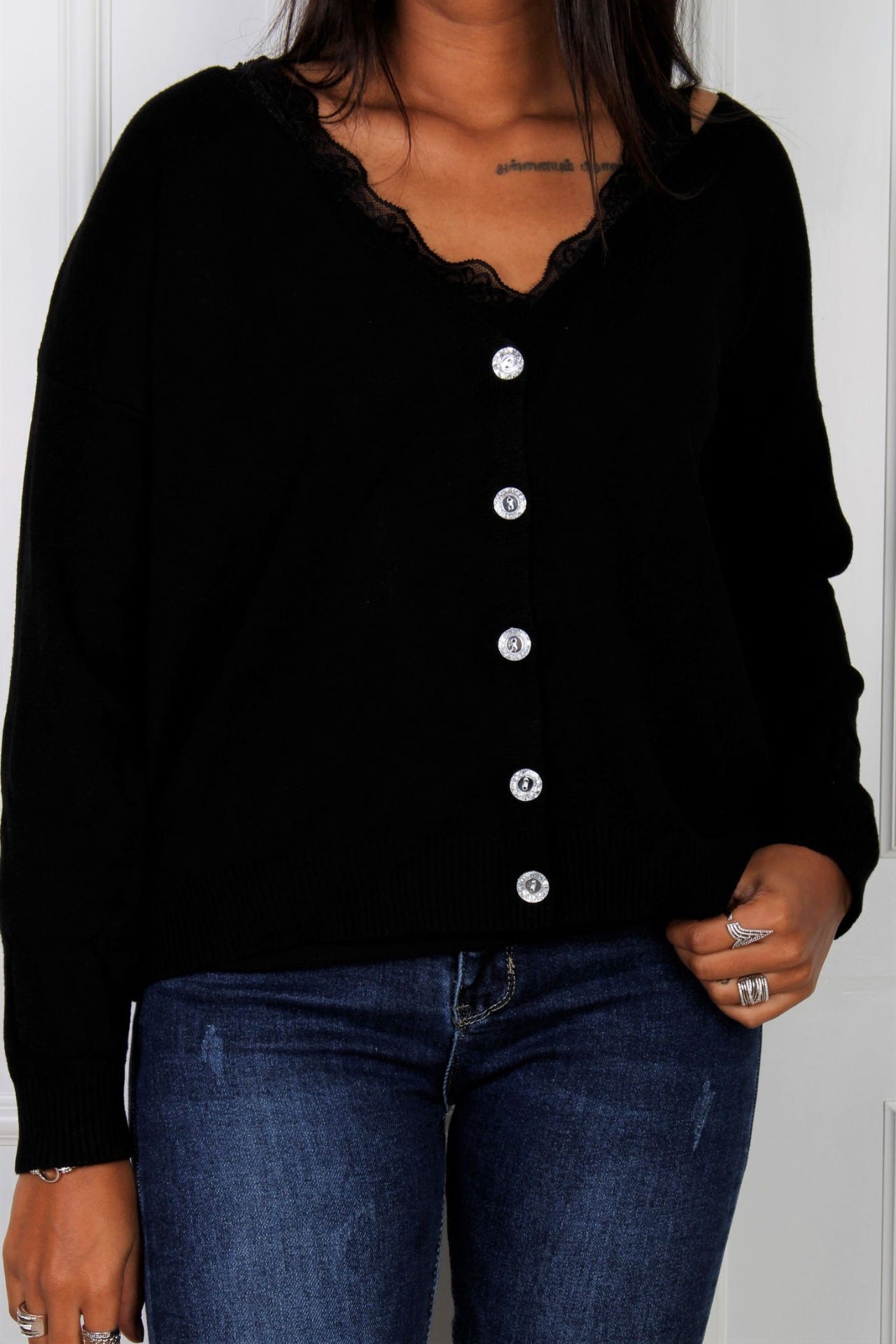 Elana cardigan m. stjerne, Sort