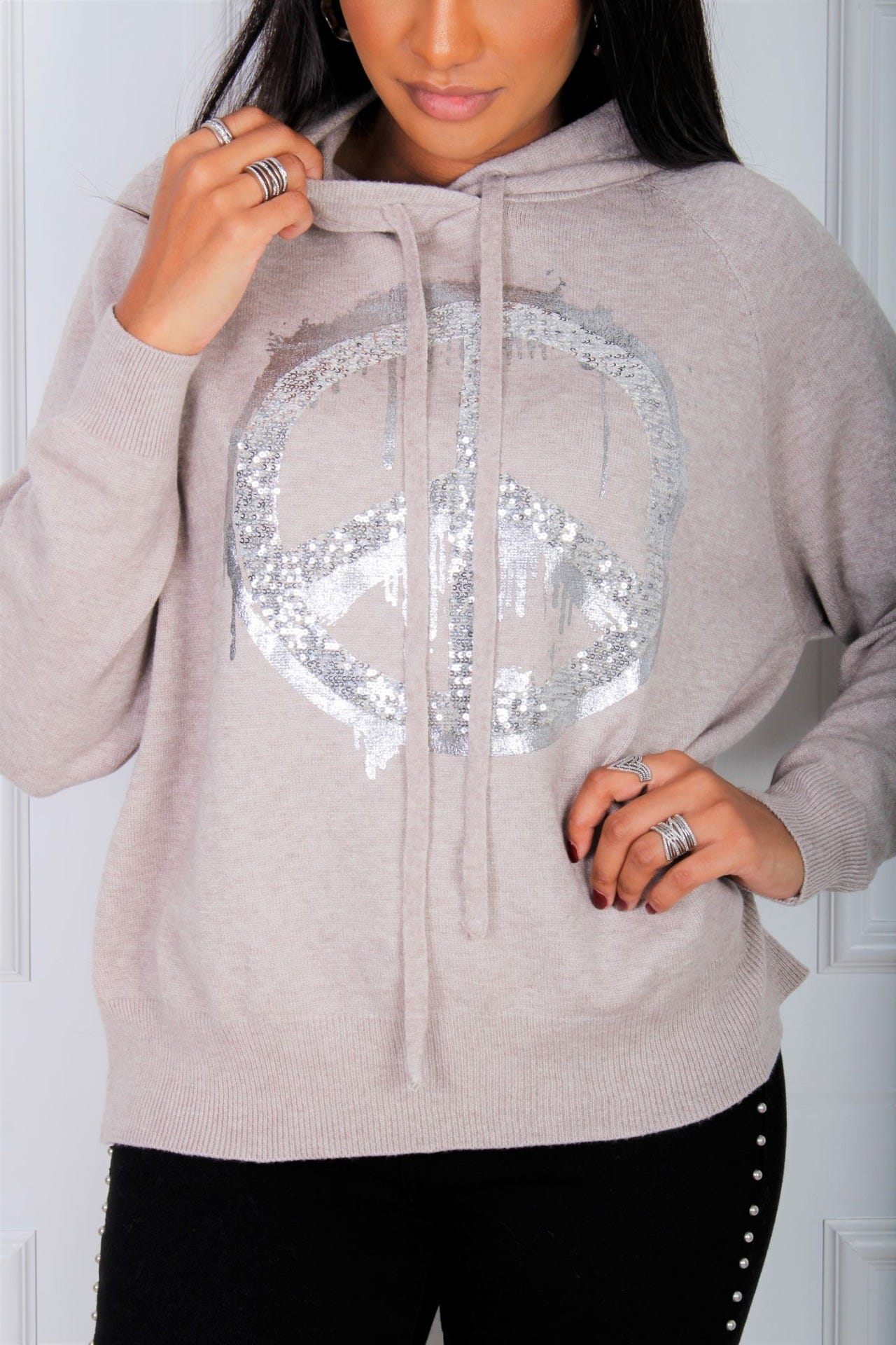 Dana Hoodie mit Peacemotiv, beige