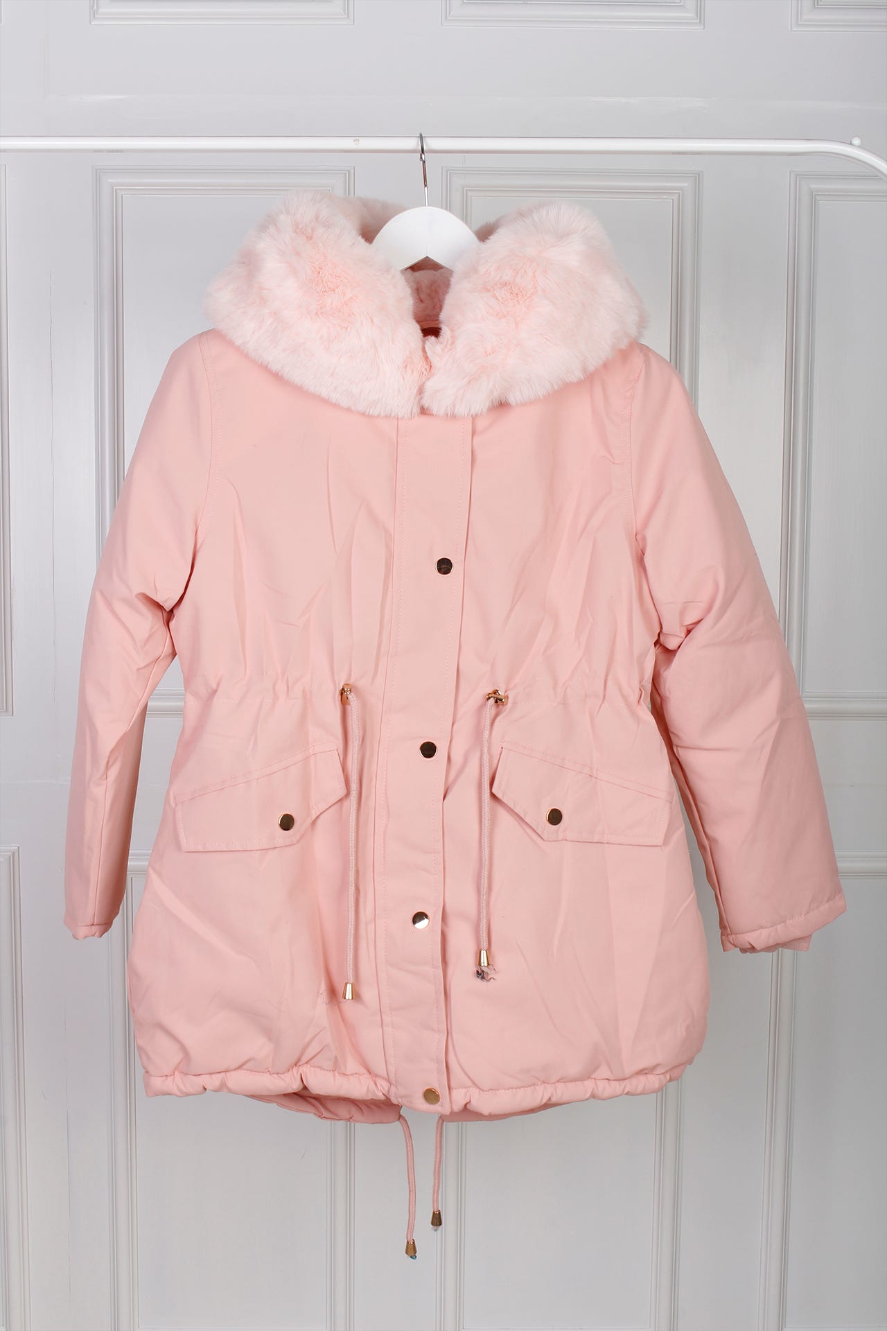 Jacke mit Kunstfellkapuze, rosa