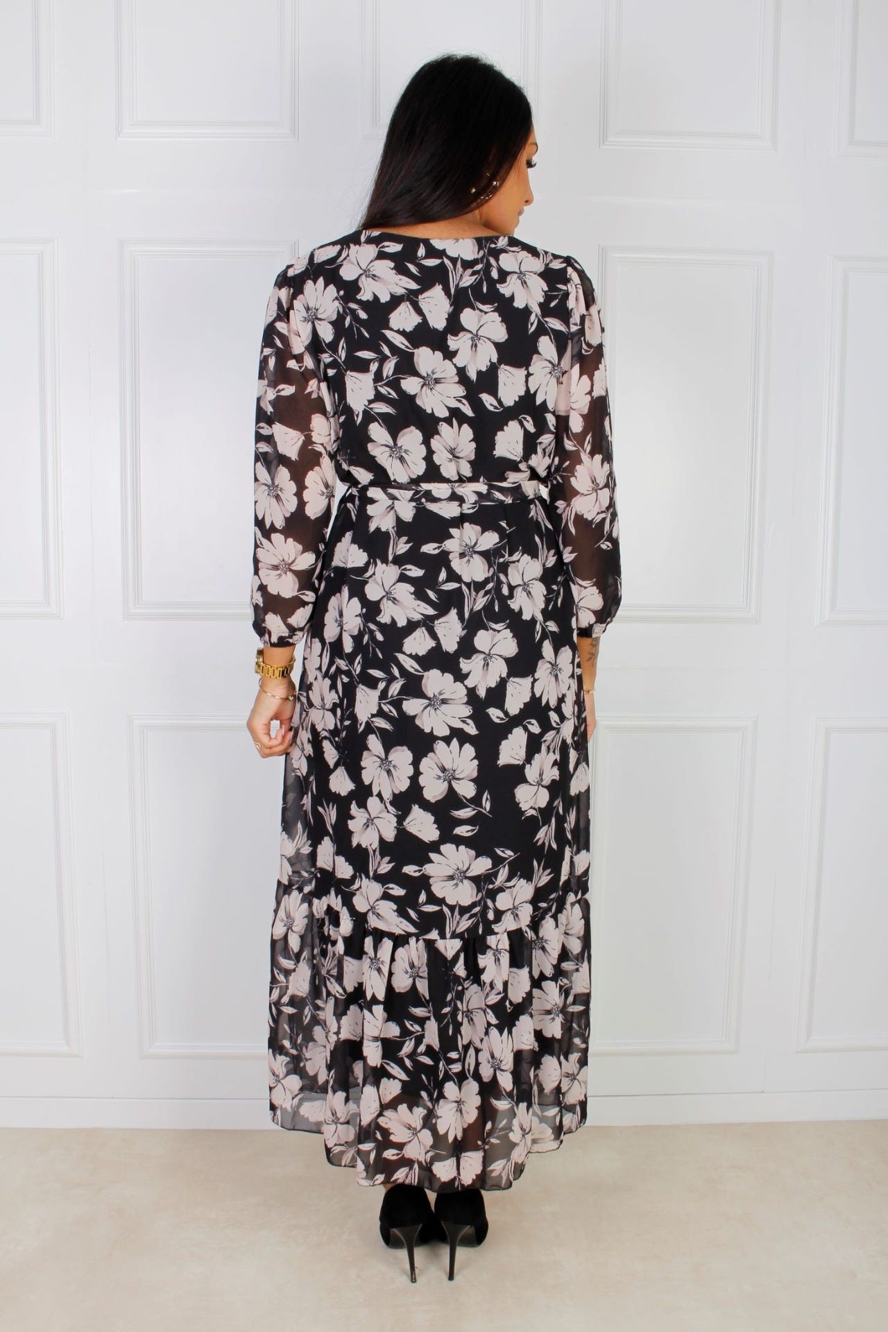 Ida Maxikleid mit Blumenprint, schwarz