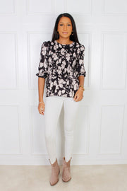 Hailey bluse, sort m. blomsterprint