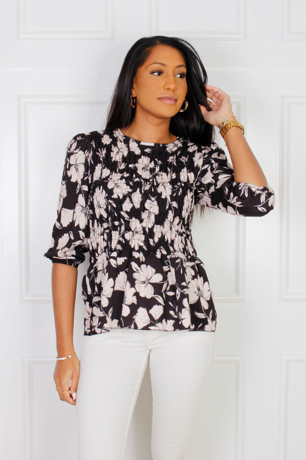 Hailey Bluse mit Blumenprint, schwarz