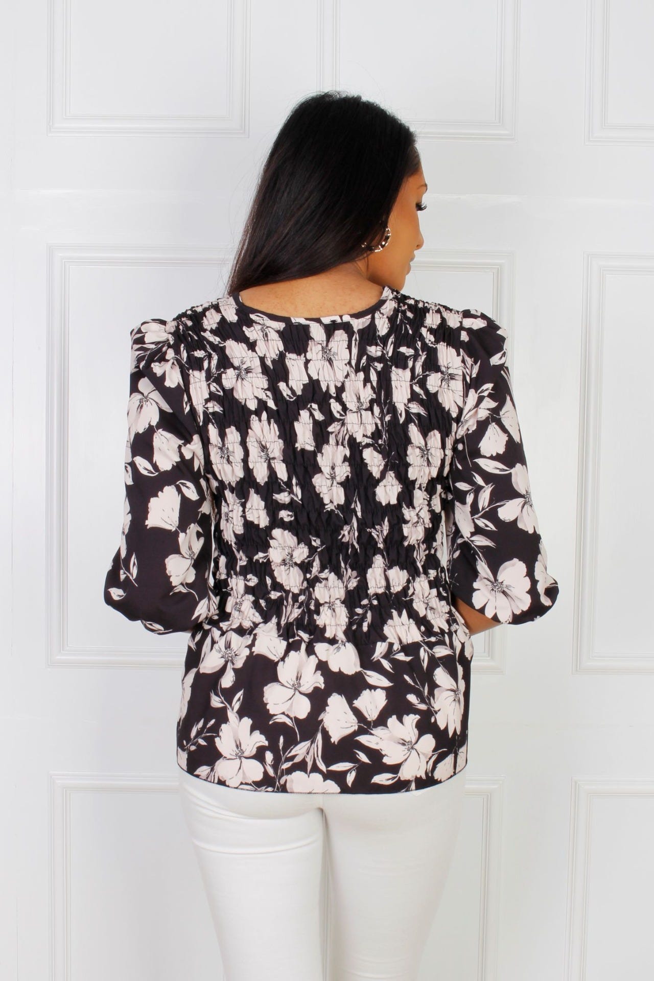 Hailey bluse, sort m. blomsterprint