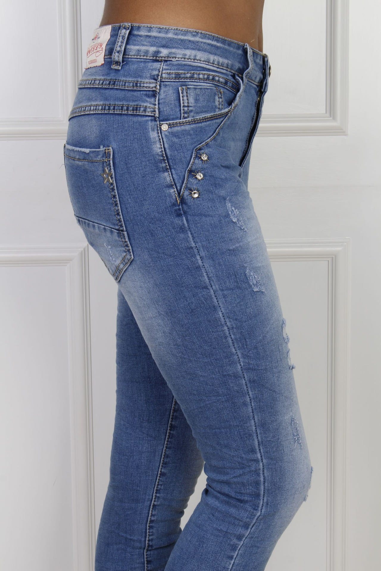 Baggy Jeans mit Details, denim