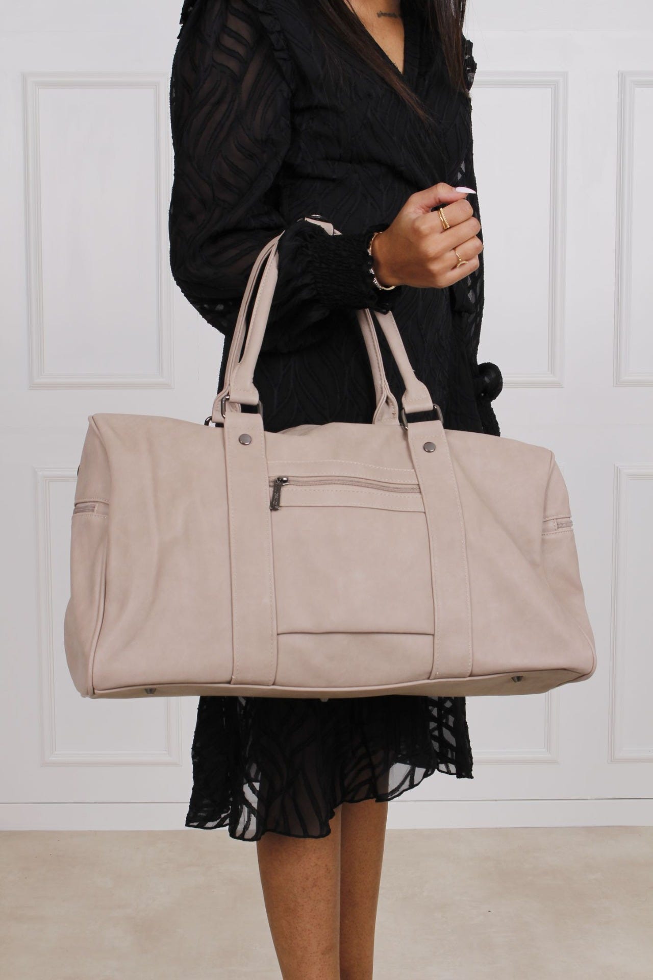 Große Handtasche mit Reißverschluss, beige