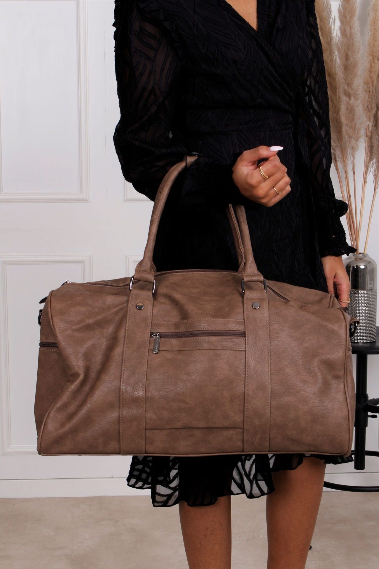 Große Handtasche mit Reißverschluss, taupe