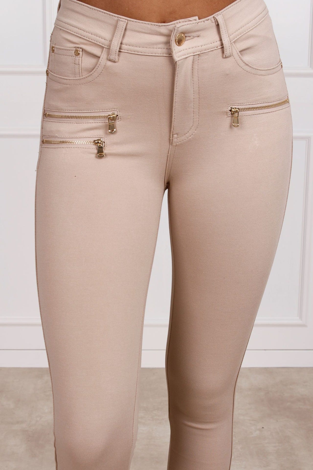 Slim-Fit Jeans mit 3 Reißverschlüssen, beige