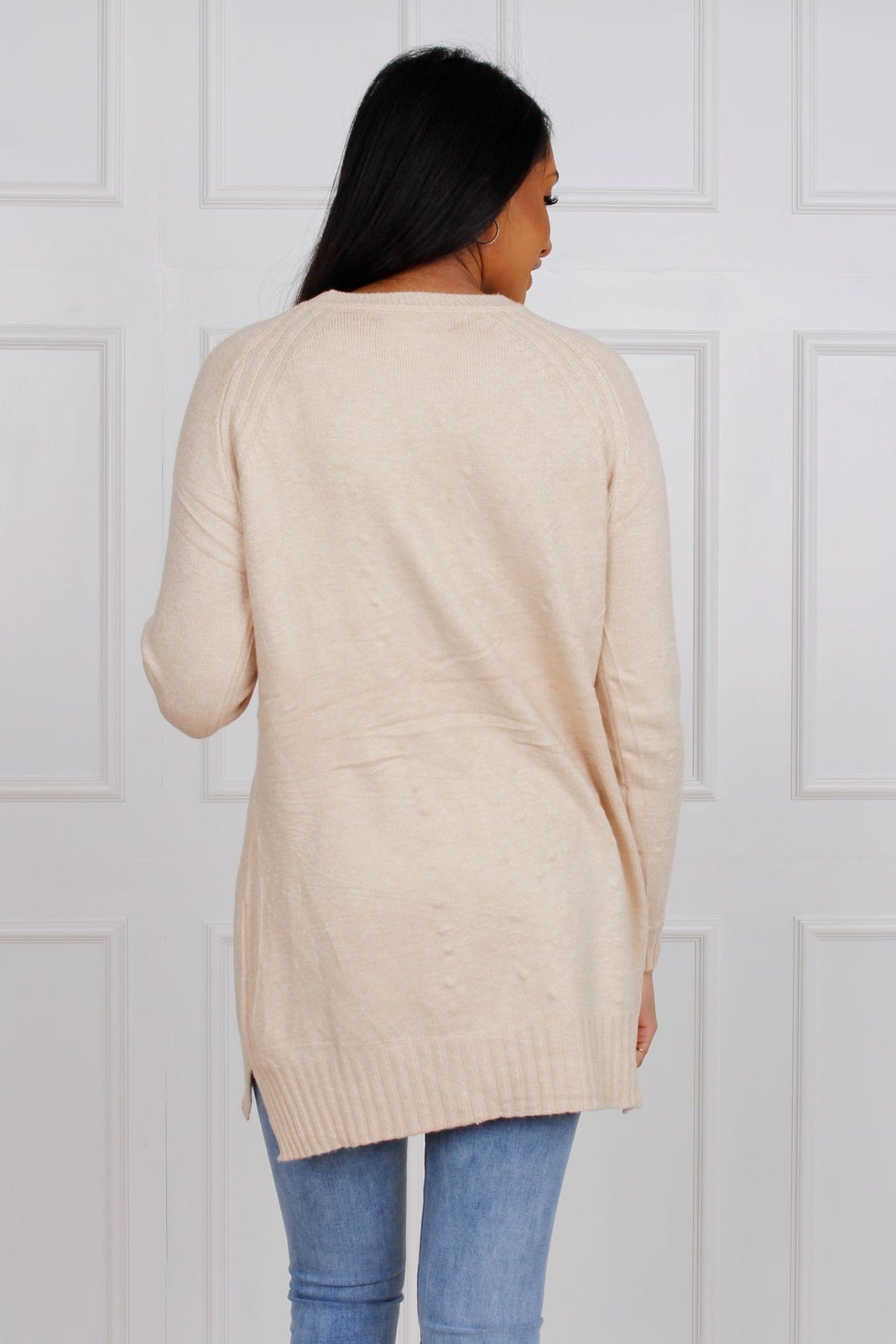 Strickpullover mit Perlen, beige 