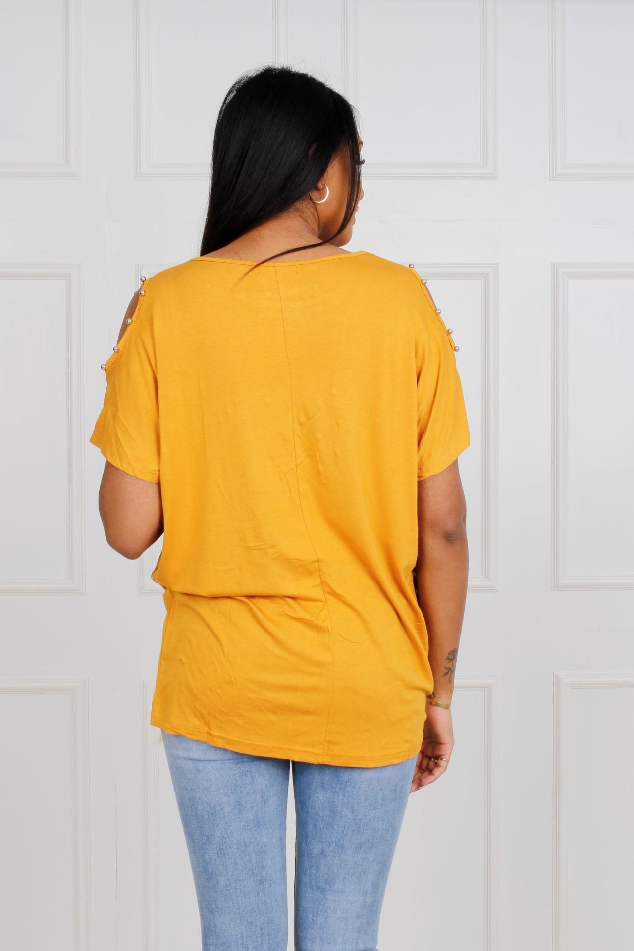 T-shirt m. stjerneprint, mustard