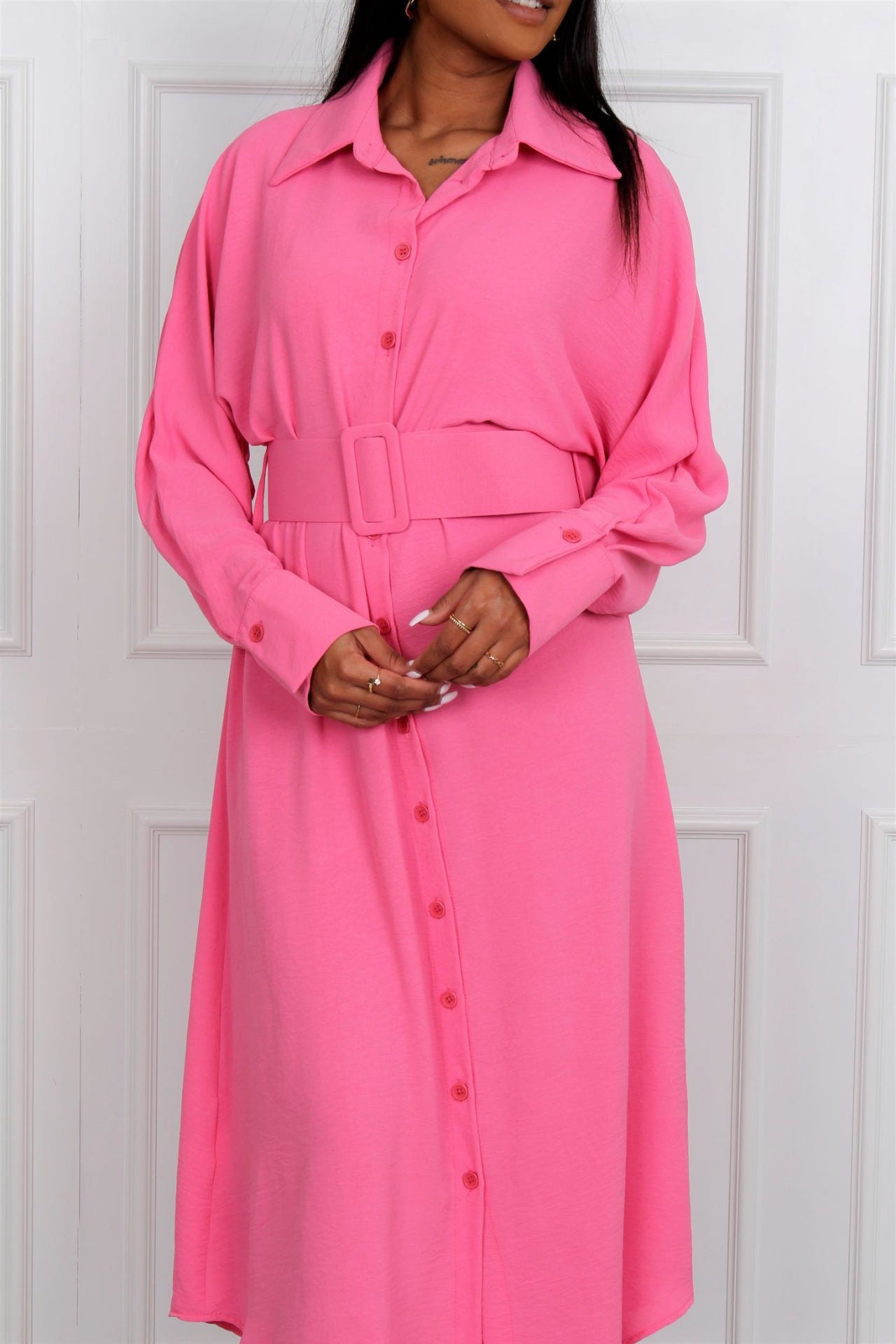 Hemdkleid mit breitem Gürtel, pink