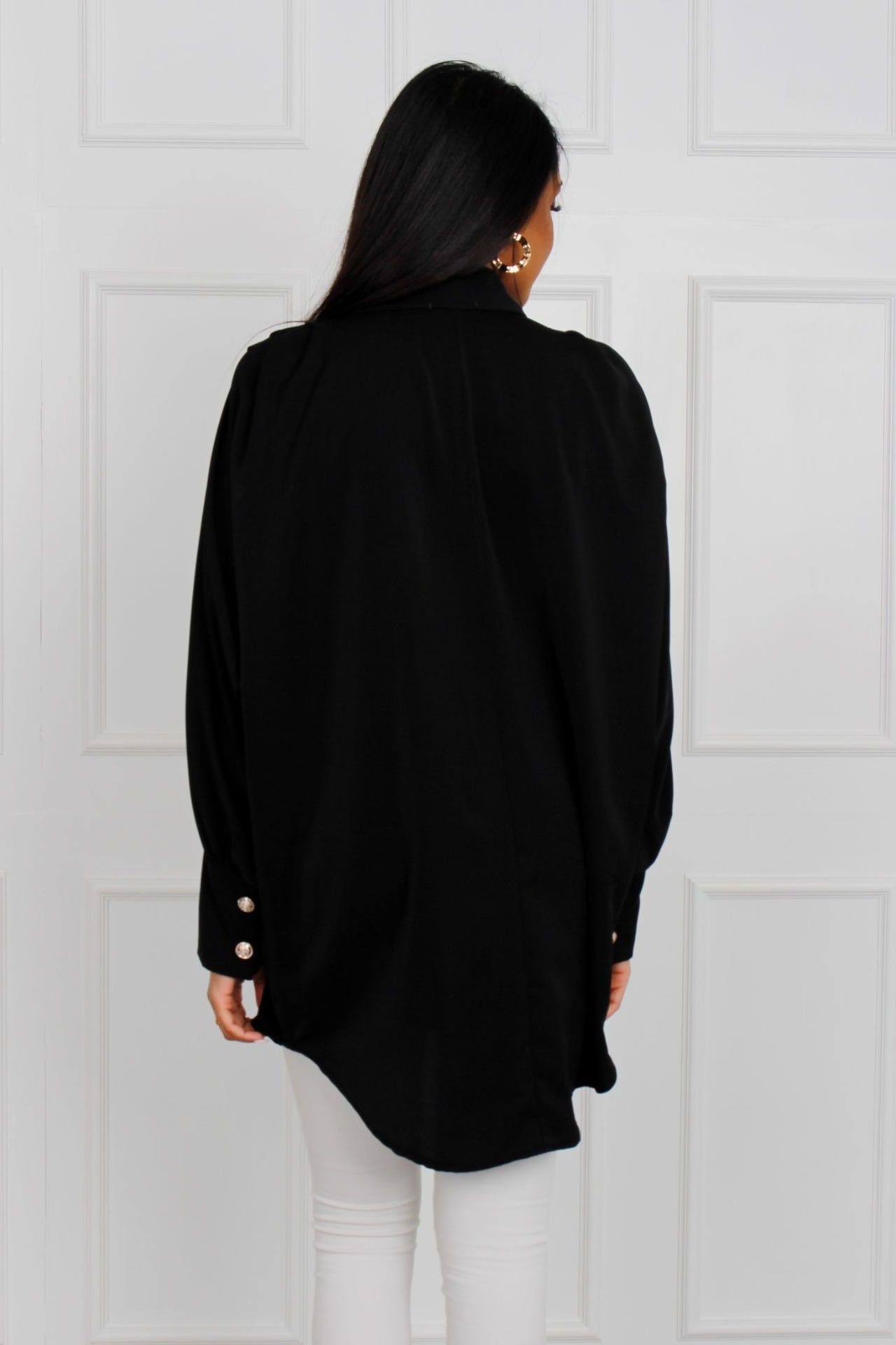 Oversize skjorte med knapper, sort