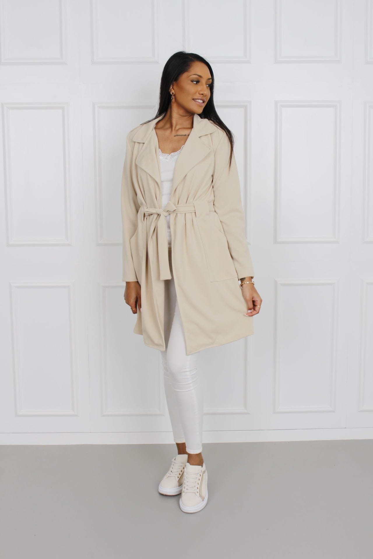 Jacke mit Bindeband, beige