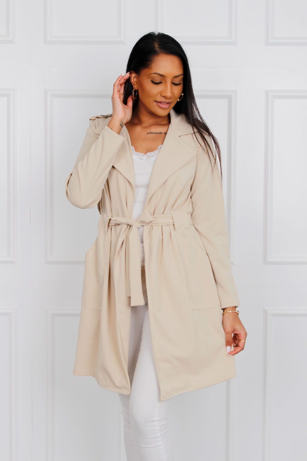 Jacke mit Bindeband, beige