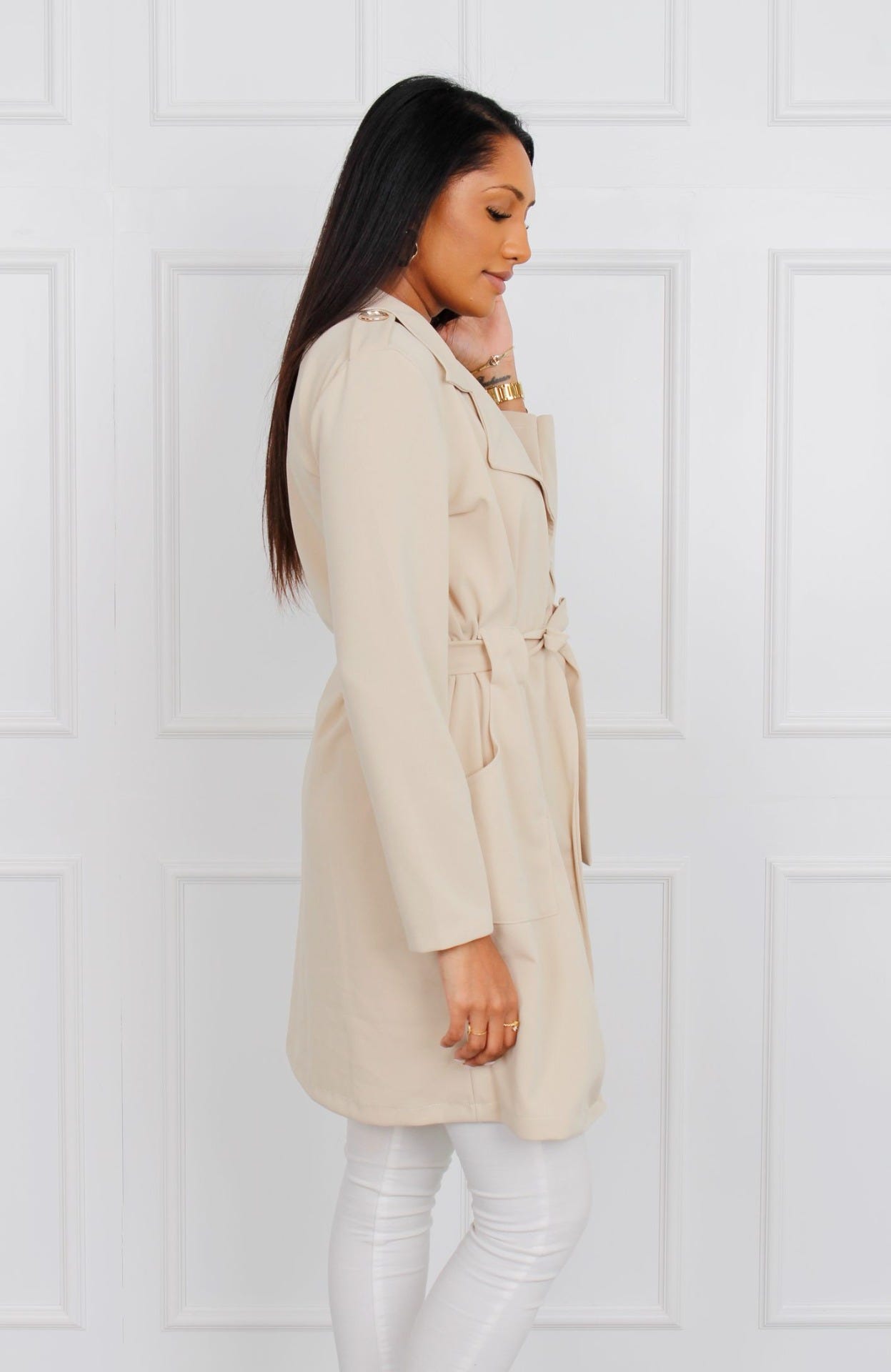 Jacke mit Bindeband, beige