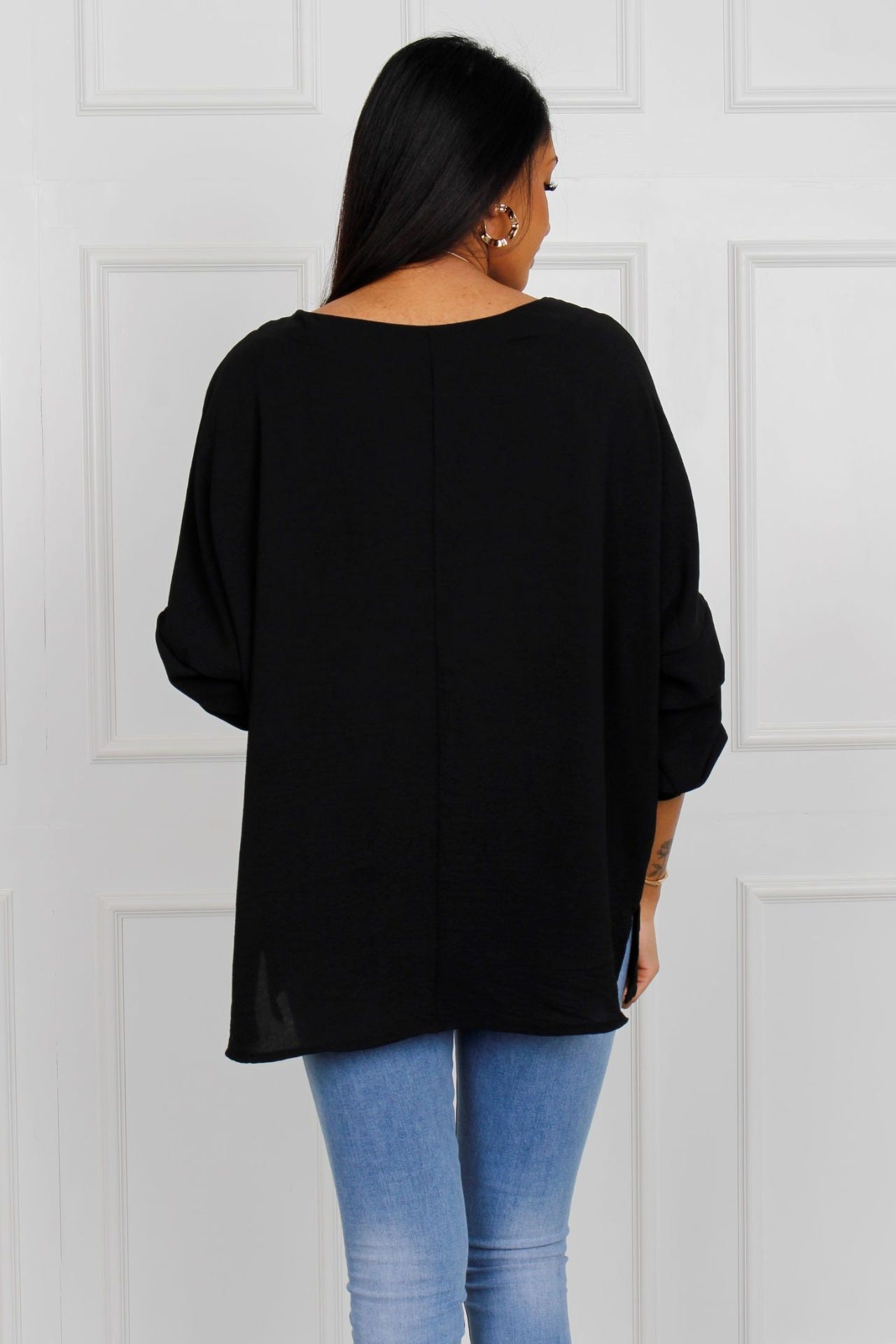 Bluse mit Puffärmeln, schwarz