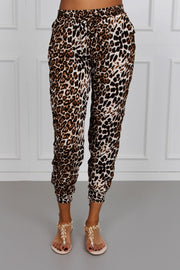 Elastikbukser med leopard, beige