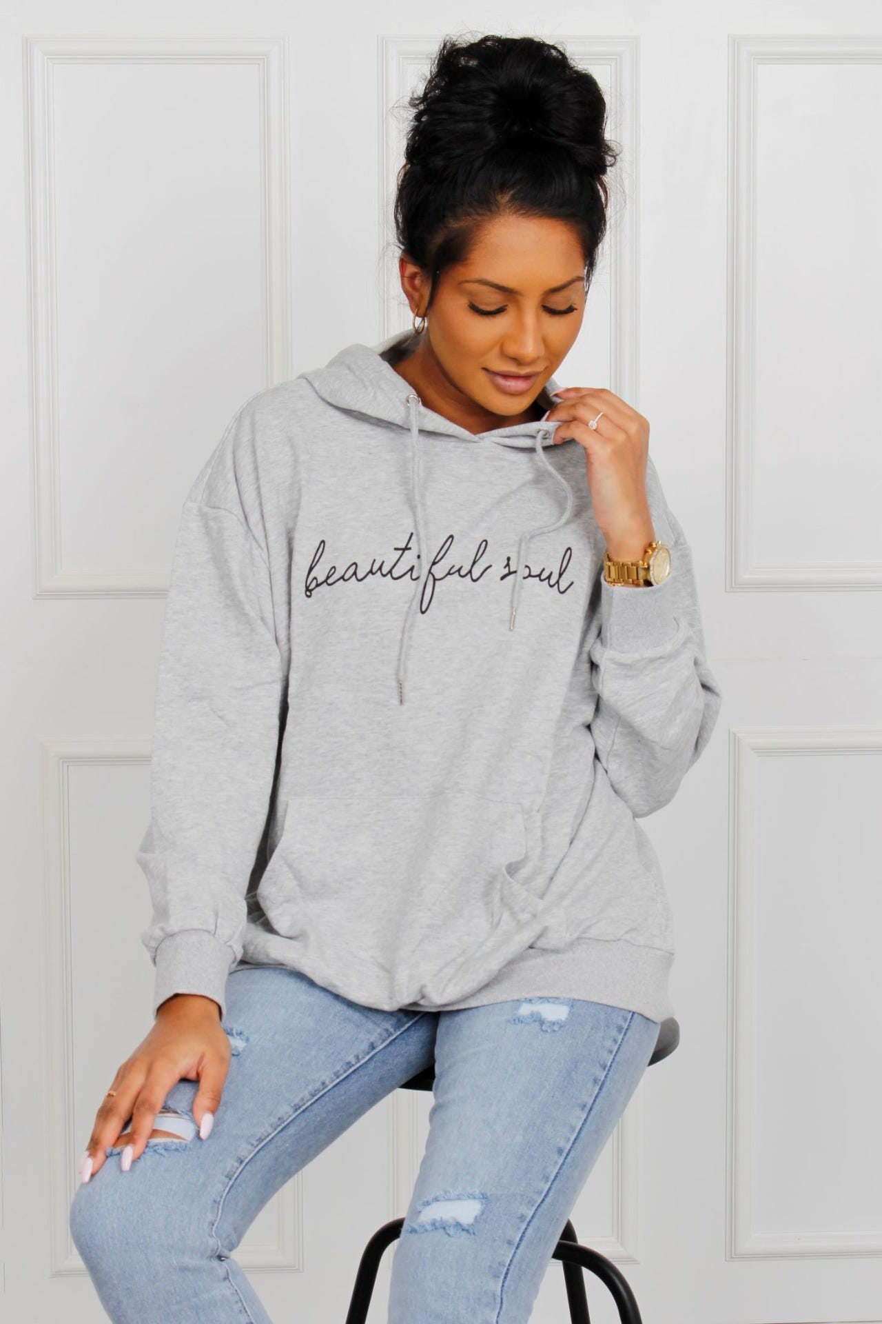 Hoodie mit Text, grau