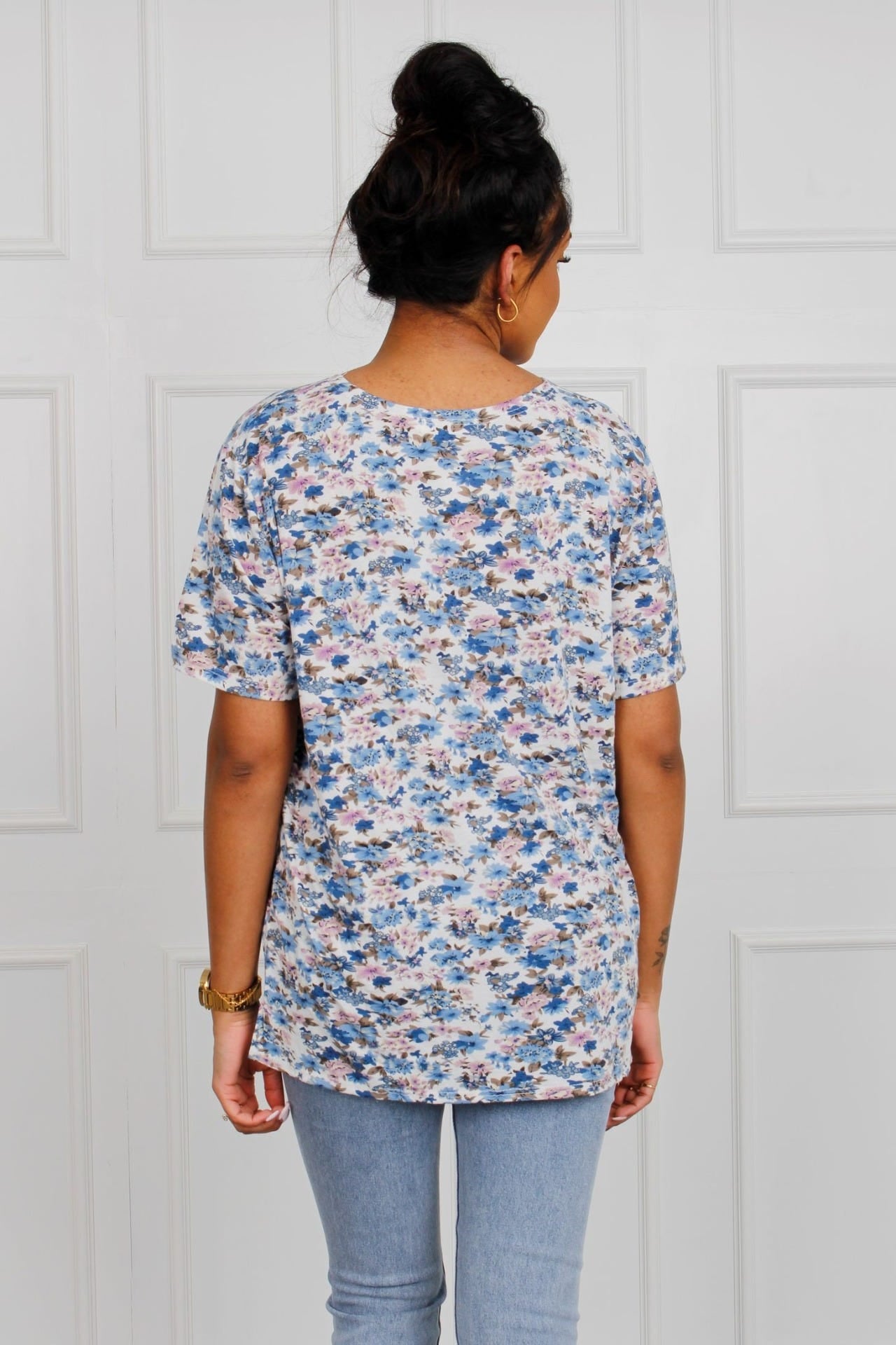 T-Shirt mit Blumenprint, blau