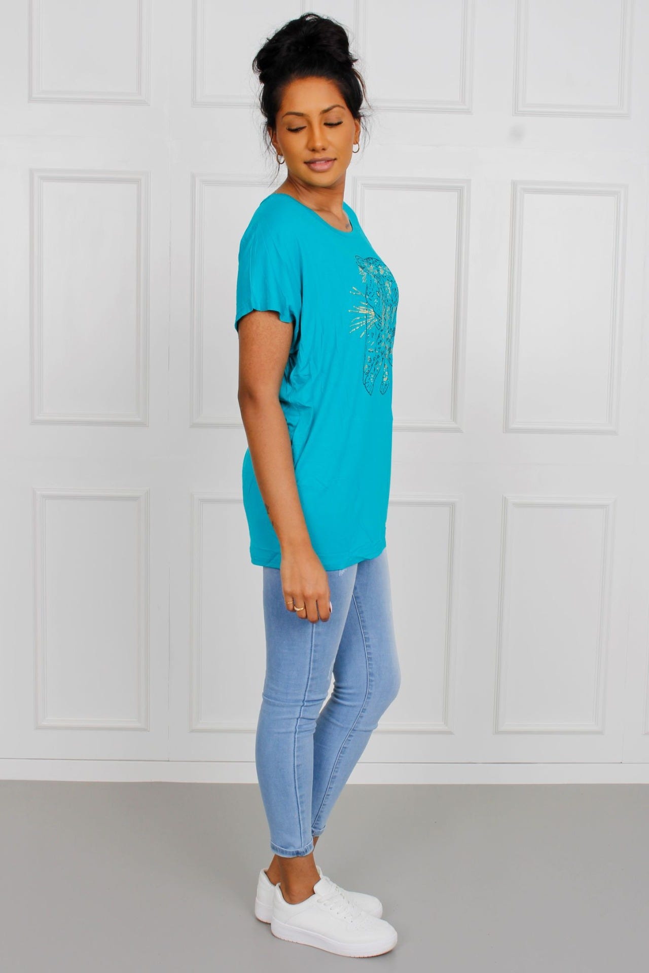 T-shirt med gepardmotiv, aqua