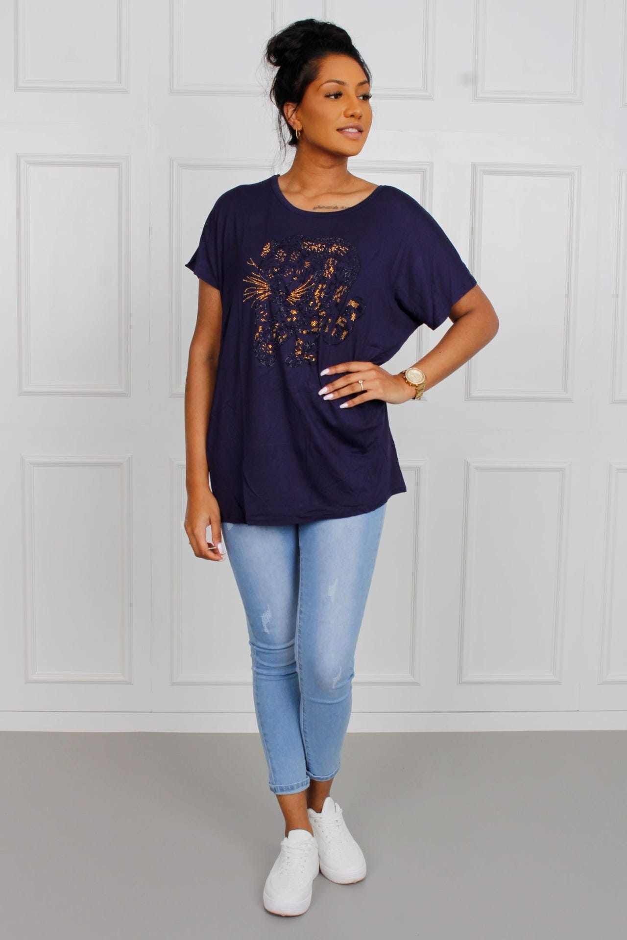 T-Shirt mit Gepardenmotiv, navy