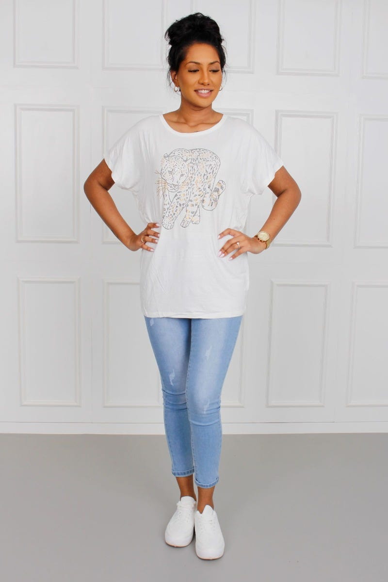 T-Shirt mit Leopardenmotiv, weiß