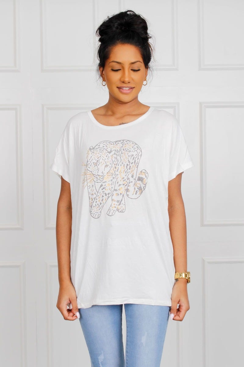 T-Shirt mit Leopardenmotiv, weiß