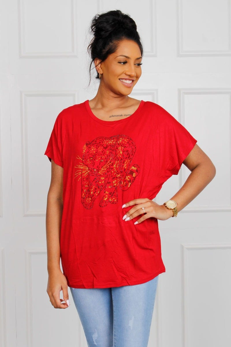 T-Shirt mit Leopardenmotiv, rot