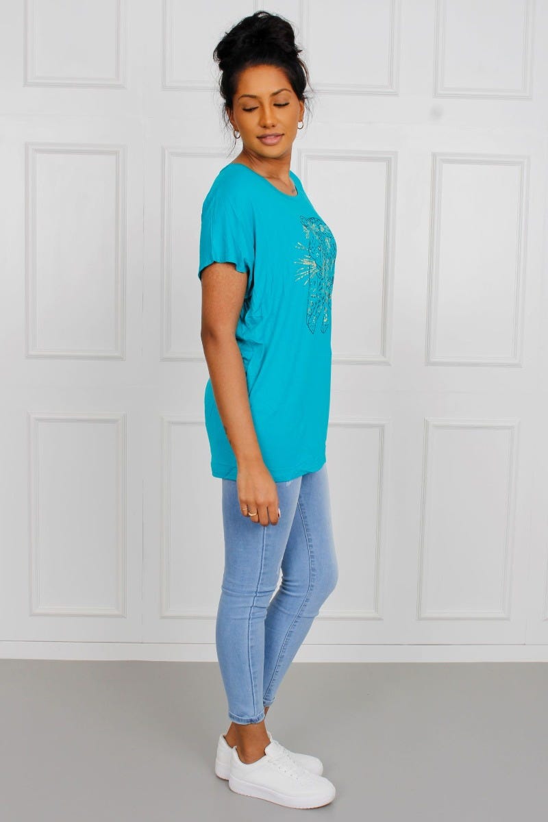 T-Shirt mit Leopardenmotiv, aqua