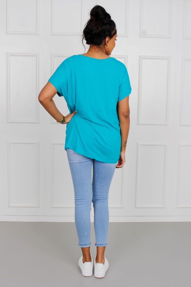 T-shirt m. leopard motiv, aqua