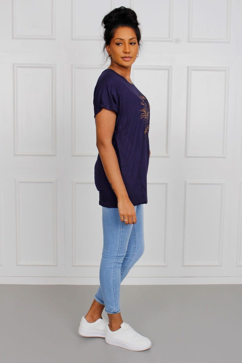 T-Shirt mit Leopardenmotiv, navy