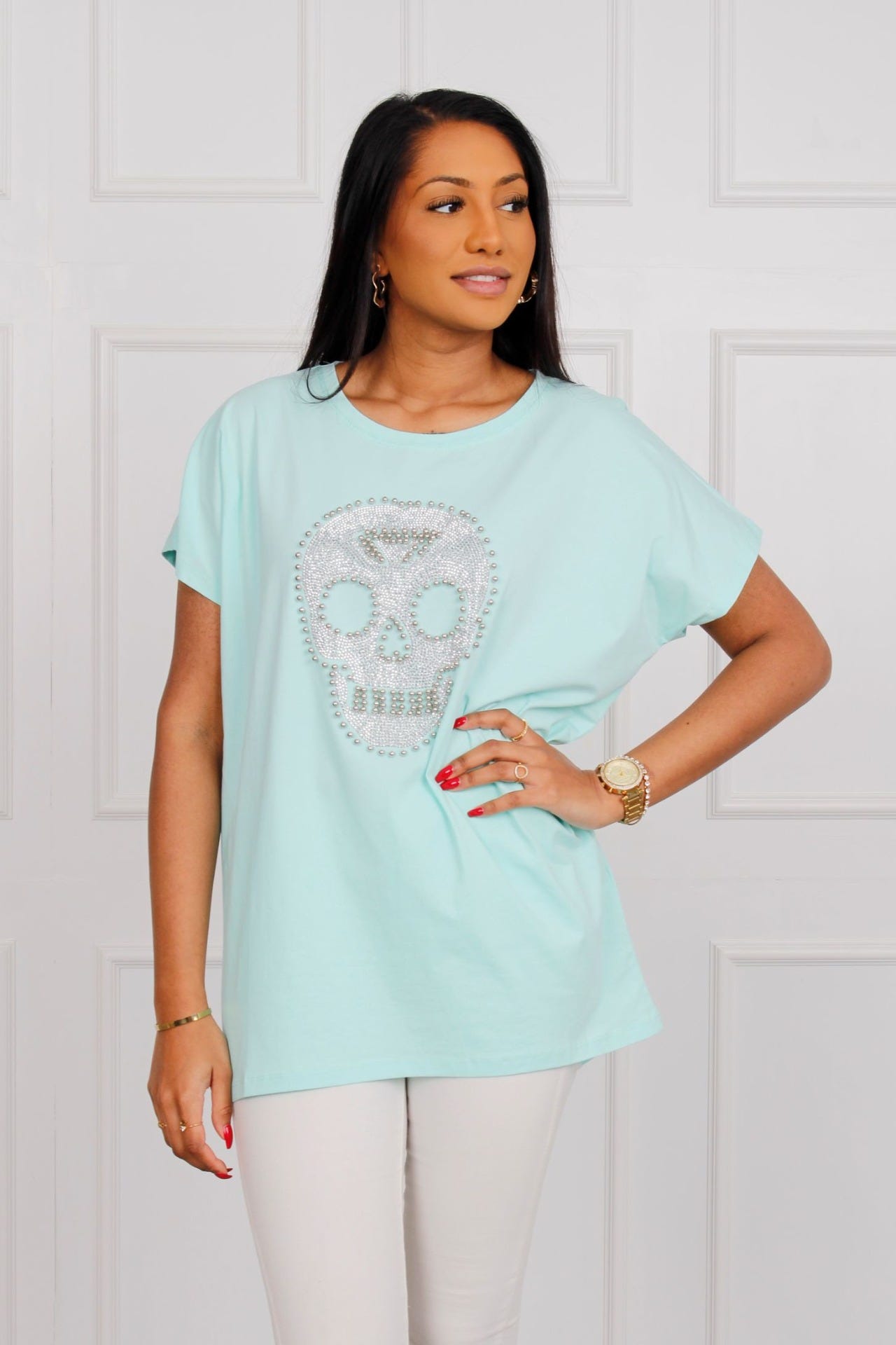 T-Shirt mit Totenkopfmotiv, mint