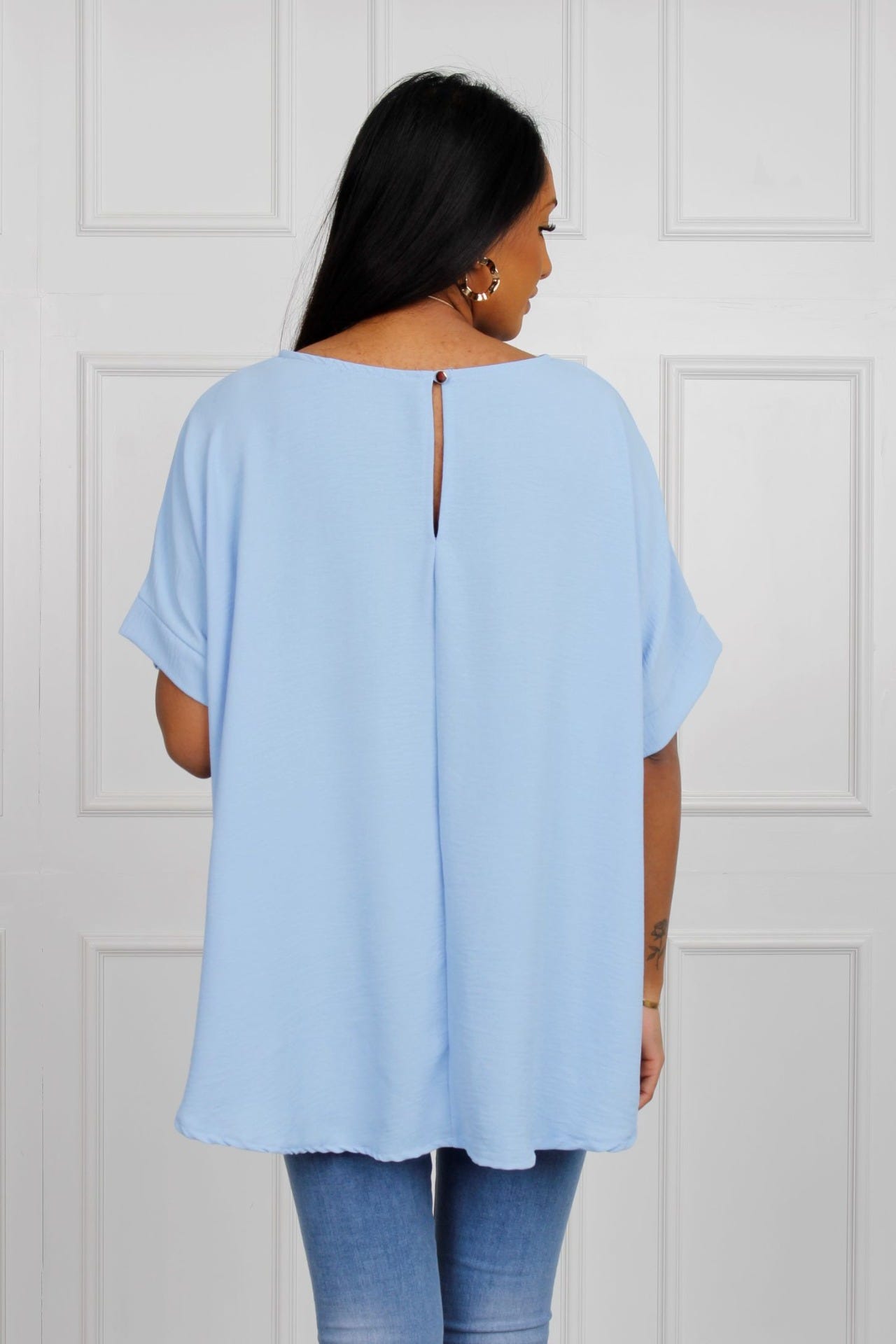 Bluse mit Fledermausärmeln und Bindedetail, himmelblau