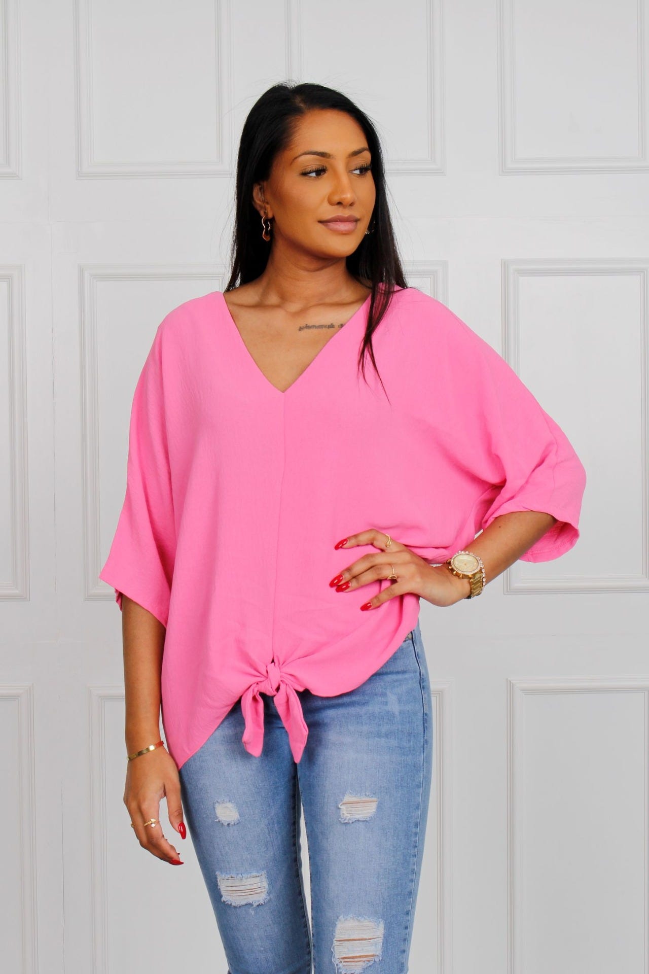 Bluse mit Bindedetail, pink