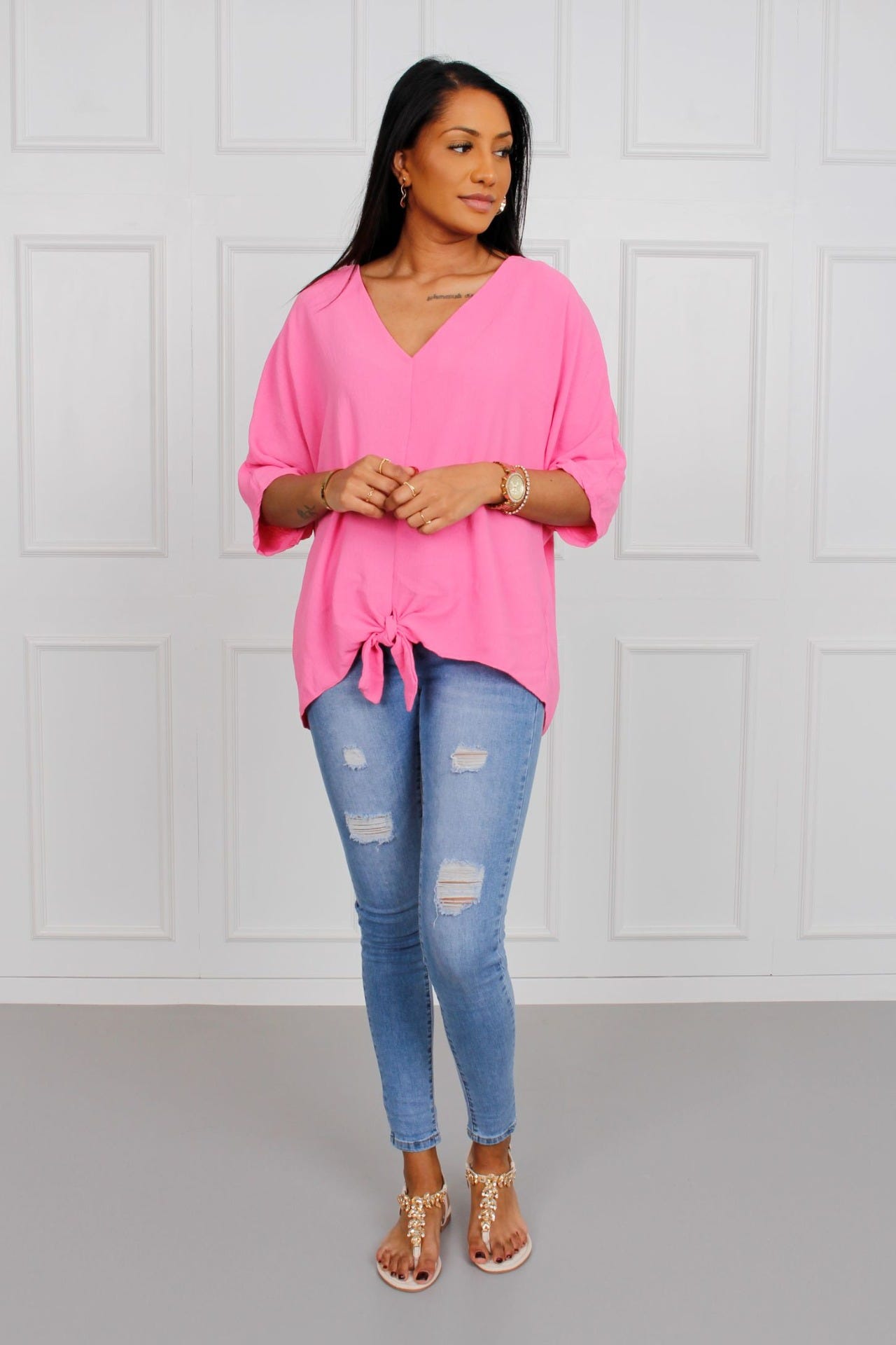 Bluse m. binde detalje, pink