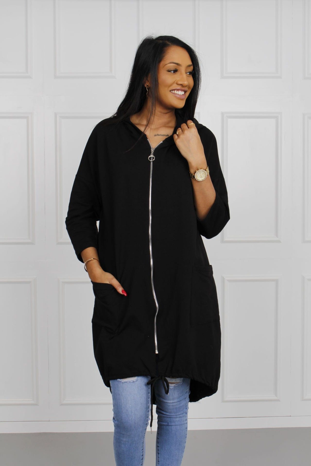 Hanne zip hoodie, sort